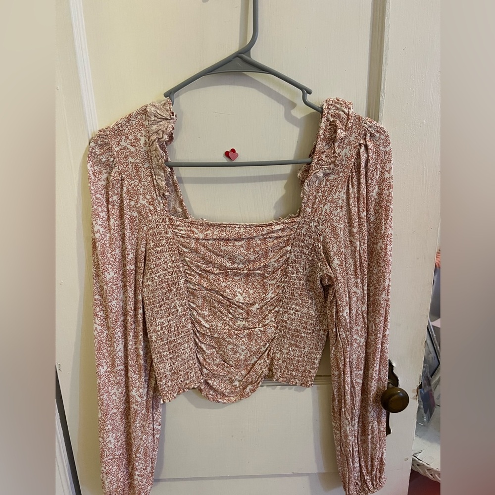BB Dakota by Steve Madden Pink Patterned Ruched Blouse